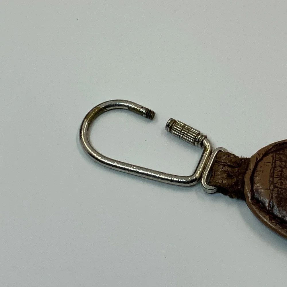 Vintage Brown Croc Embossed Genuine Leather Keychain Screw Lock Carabiner Fob